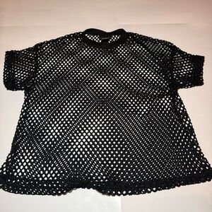 Oh‎ Polly Black Mesh Short Sleeve Top